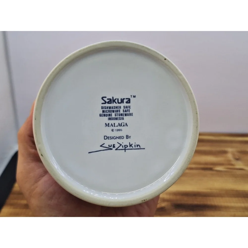 Vintage 1995 Sakura Malaga by Sue Zipkin Stoneware Creamer +‎ Sugar Bowl and Lid